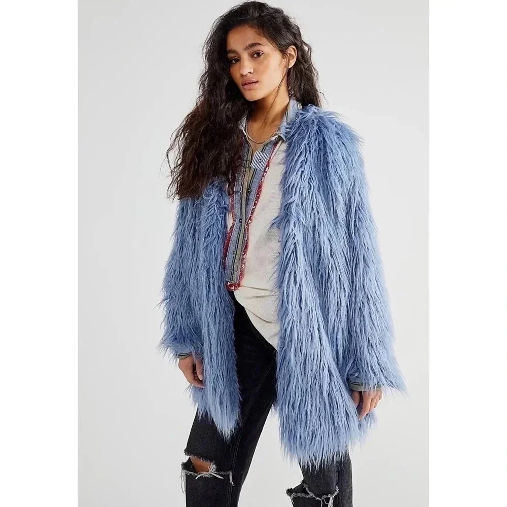 NWT Free People Renata Fur Jacket Blue Taylor Swift - Picture 5 of 16